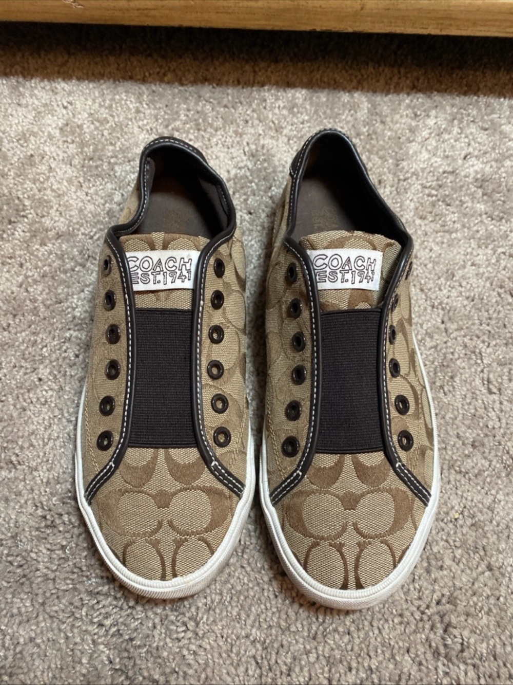 Y2K Coach BEV Brown Signature Canvas Slip-On Sneakers SZ 10